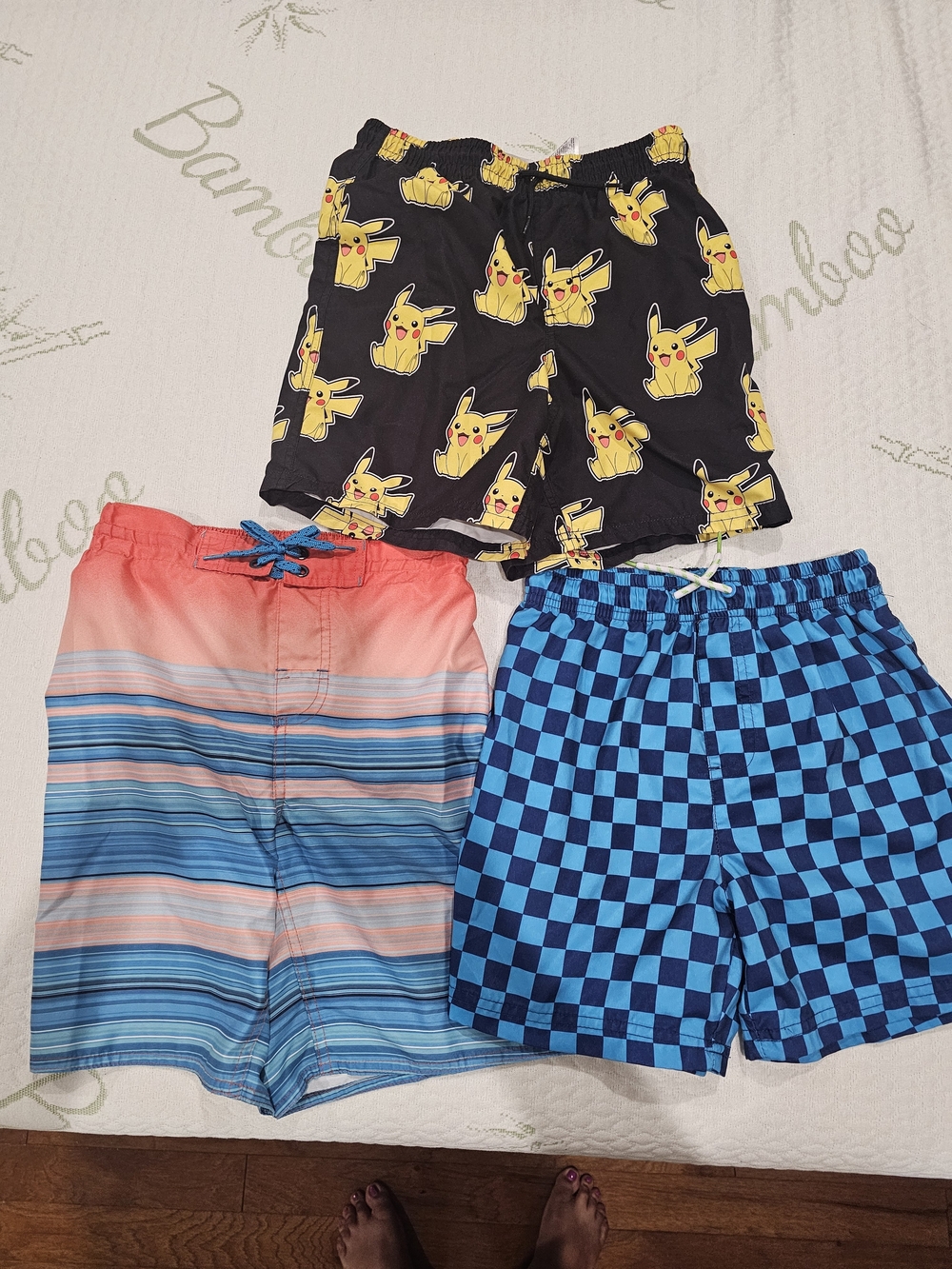 Pikachu Black Swim Trunks + Two Boys Swim Shorts - Yellow, Black, Blue, Coral
